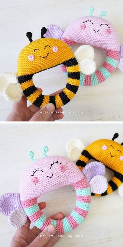 If you can’t choose between a bee or a butterfly, then you are on my team. It’s impossible to reject either of them. If we are so impressed by these crochet rattles, just imagine how happy kids would be playing with them. It’s a perfect gift that will be adored by everyone. Crochet Baby Mobile, Crochet Rattles, Crochet Nursery Decor, Crochet Baby Mobiles, Holiday Crochet Patterns, Baby Mobil, Crochet Baby Gifts, Crochet Nursery, Crochet Mobile