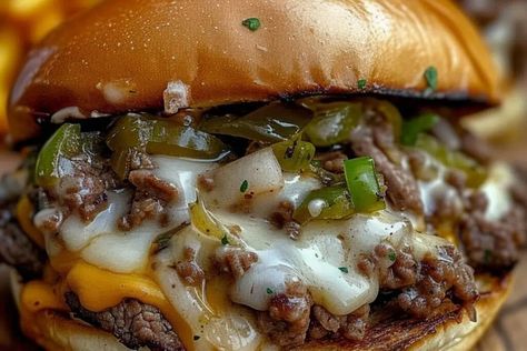 Philly Cheese Steak Burgers Recipe  - recipestasteful Philly Cheese Steak Burger Recipe, Butter Cake Cookies, Steak Burgers, Grandma's Recipes, Cheese Steak, Philly Cheese, Grandmas Recipes, Provolone Cheese, Philly Cheese Steak