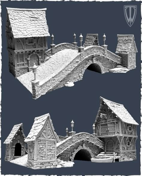 Medieval Buildings, Fantasy Buildings, Blacksmith Forge, Planet Coaster, Medieval Houses, Building Concept, Stone Bridge, Wargaming Terrain, Fantasy House