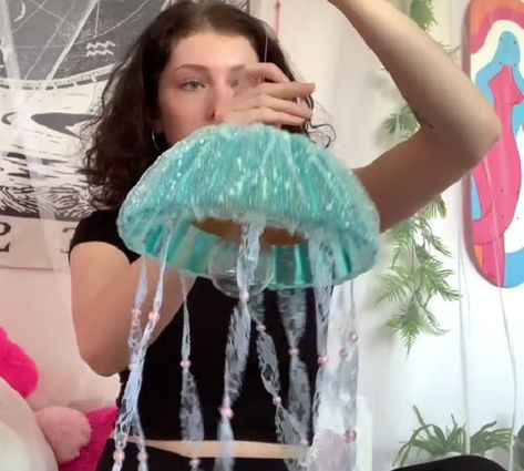 Dollar Tree DIY Room Decor Diy Jelly Fish Decor, How To Make Jellyfish Decorations, Diy Hanging Jellyfish, Jellyfish Light Diy, Diy Underwater Decorations, Jellyfish Diy Decorations, Diy Ocean Decorations, How To Make A Jellyfish, Diy Jellyfish Lantern