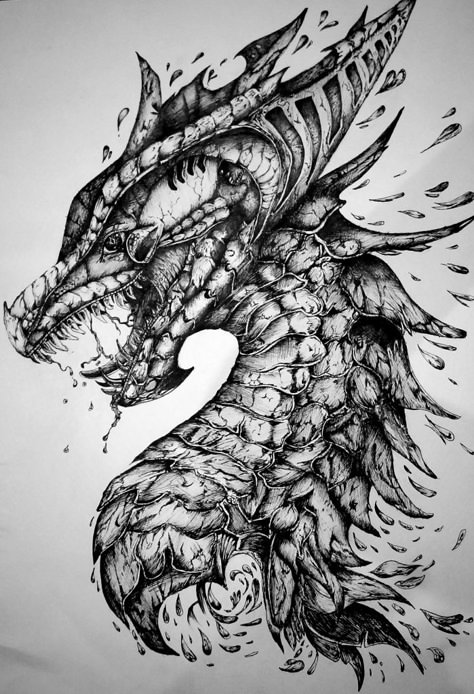 Microtip pen art.. By Saher Siddiqui Viking Dragon Tattoo, Dragon Tattoo Shoulder, Dragon Tattoo Drawing, Celtic Dragon Tattoos, Dragon Tattoo Sketch, Biro Art, Skull Rose Tattoos, Dragon Tattoos For Men, Dragon Drawings