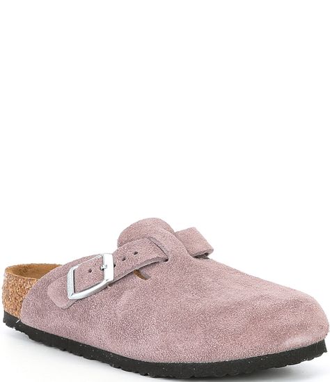 From Birkenstock, the Girls' Boston Suede Clogs feature:Classic suede upperAdjustable strap with metal pin buckleSuede footbed lining helps keep you comfortableContoured footbed for legendary BIRKENSTOCK  supportFlexible EVA outsoleMade in Germany.Imported. Pink Boston Birkenstocks, Pink Birkenstocks, Pink Clogs, Bday Wishlist, Boston Clogs, Suede Clogs, Shoe Inspo, Girls Shoes Kids