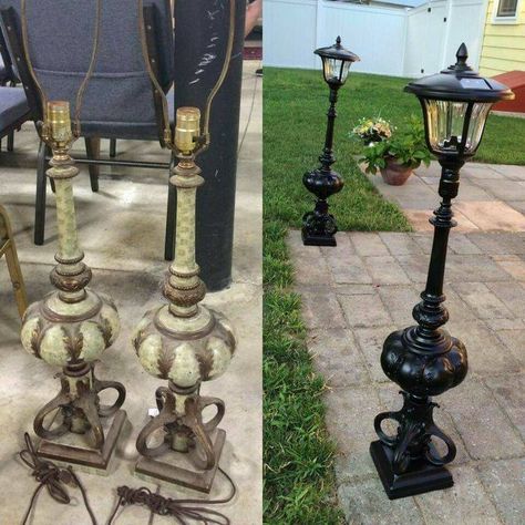 Old heavy lamps to solar beauties! Recycle Things, Crafts Outdoor, Solar Light Crafts, Outdoor Lamps, Outdoor Crafts, Old Lamps, Light Crafts, Outdoor Solar Lights, Outdoor Solar