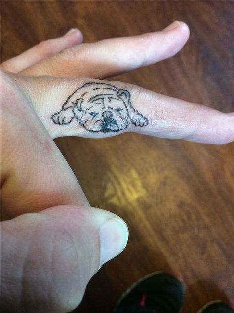 Bulldog finger tattoo English Bulldog Tattoo, French Bulldog Tattoo, Bulldog Tattoo, Dog Paw Tattoo, Finger Tattoo For Women, Paw Tattoo, Back Tattoos For Guys, Finger Tattoo, Dog Tattoo