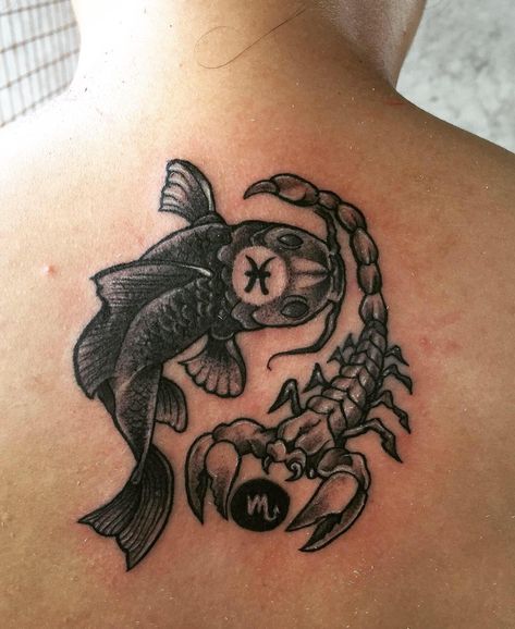 Pieces Zodiac Tattoo For Men, Scorpion And Pisces Tattoo, Pieces And Scorpio Tattoo, Pisces And Scorpio Tattoo Together, Scorpio Tattoo For Men Zodiac, Scorpio And Pisces Tattoo Combined, Tattoos For Scorpios, Scorpio Pisces Tattoo, Pices Tattoo Men