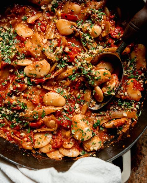 Cherry Tomato & Butter Bean Skillet with Caramelized Fennel | The First Mess Bread For Dinner, Caramelized Fennel, Tomato Butter, Cherry Tomato Sauce, Canned Butter, Fresh Tomato Sauce, Toasted Pumpkin Seeds, Fennel Salad, Comfort Dishes