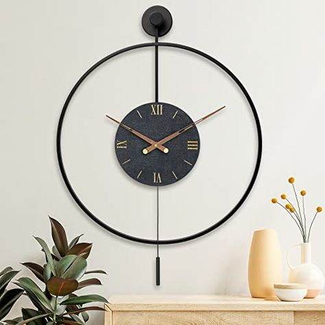 Wall With Clock, Kitchen Feature Wall, Extra Large Wall Clock, Metal Minimalist, Corridor Kitchen, Office Corridor, Large Wall Clock Modern, Electronic Gift Ideas, Pendulum Wall Clock