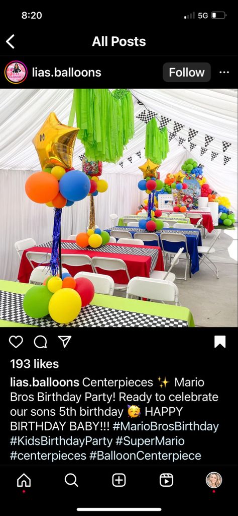 Mario Bros Birthday Party Centerpieces, Mario Birthday Table Set Up, Level Up Mario Birthday, Mario Bros Party Centerpieces, Mario Bros Birthday Centerpieces, Mario Bros Table Decor, Mario Cart Centerpieces, Super Mario Bros Table Centerpieces, Mario Party Birthday Decorations