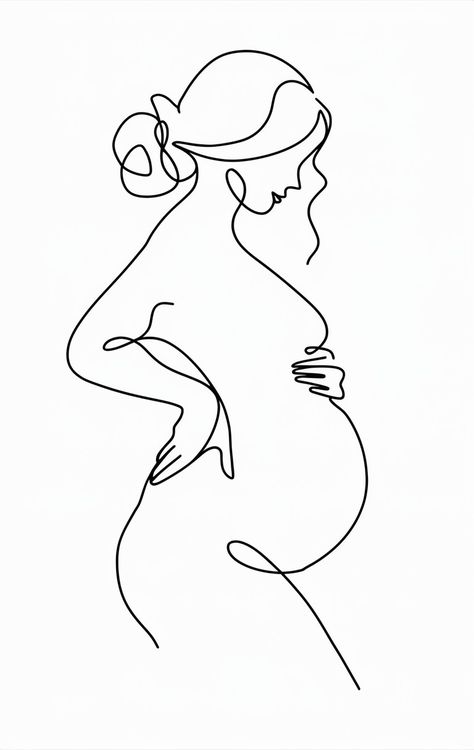 Drawing Of A Pregnant Woman, Pregnant Doodle, Pregnant Women Drawing, Line Art Pregnant, Pregnant Illustration, Pregnancy Drawing, Head Spa, Body Image Art, Silhouette Drawing