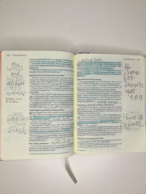 Word art summarising Matthew 8-9. Matthew 20 Bible Journaling, Matthew 8 Bible Journaling, Matthew 5 Bible Journaling, Cute Bible Doodles, Bible Journaling Matthew, Studying Ideas, Bible Plans, Christian Notes, Matthew Bible