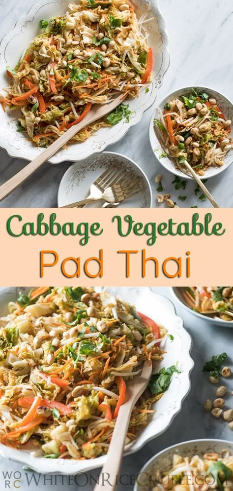 Pad Thai With Cabbage, Thai Cabbage Recipes, Recipes With Cabbage Healthy, White Cabbage Recipes, Asian Cabbage Recipes, Cabbage Recipe Healthy, Low Carb Pad Thai, Vegetable Collage, Healthy Pad Thai Recipe