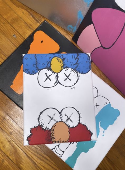 Unique Painting Ideas On Canvas Simple, Kaws Painting Ideas On Canvas Easy, Hypebeast Painting Ideas On Canvas, Pop Art Canvas Acrylics, Canvas Painting Ideas Hypebeast, Bape Paintings Canvas, Painting Kaws, Hypebeast Painting, Canvas Painting Ideas Kaws