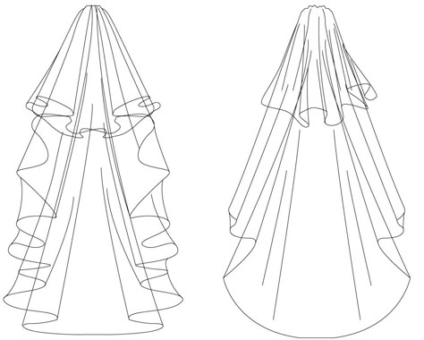 Veil Reference Drawing, Wedding Veil Drawing, Veil Drawing, Ruffles Drawing, Wedding Dress Drawings, Clothing Design Sketches, Long Veil, Dress Drawing, Fashion Illustration Sketches