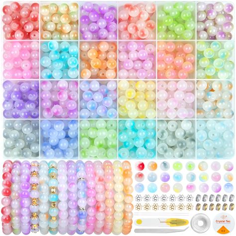 PRICES MAY VARY. Items in the Kit: The glass beads for jewelry making contains 24 colors 8mm 600pcs glass beads and 100pcs spacer beads, 1 roll of elastic string, 1 roll of crystal string, a scissors, a tweezers, two beaded needles. Wide Range of Colors: The crystal beads has a wide range of colors. Whether it's a sparkling red, a vibrant blue, or a deep purple, each color adds unique personality and charm to the glass beads for bracelets. Whether you prefer bright and lively colors or soft and Bracelet Making Kit Michaels Stores, Cheap Dangling Beads For Jewelry Making, Cheap Faceted Beads Necklaces For Jewelry Making, Cheap Multicolor Beads For Jewelry Making, Ball Bead Bracelet Kit, Pearl Bead Bracelet Kit, Pearl Beads Pattern Jewelry Making Tools, Earring Making Kits, Bracelets Bead Kit