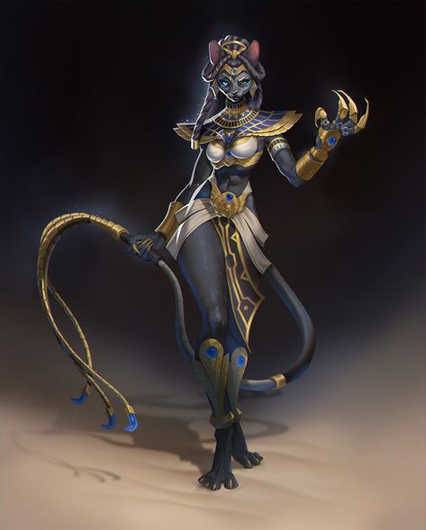 ArtStation - Bastet, ☾ Ino Moon ☾ Gods Of Egypt Concept Art, Eygptain Goddess Aesthetic, Bastet Goddess Art, Egyptian Gods Art, Egyptian Cat Art, Evil Sonic, Sona Inspiration, Bastet Goddess, Egyptian Warrior