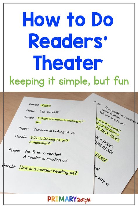 Ready to try readers theater, but not sure where to start? This blog post breaks it all down for you. Find out how to use readers' theater for first grade, kindergarten and even 2nd grade. Learn how to create your own readers theater scripts and where to find scripts online. Your students will have so much fun performing readers theater. It is perfect for guided reading, small group instruction, and parent performances. Best of all, it's a great way to build reading fluency in young readers. Drama Class For Elementary, Readers Theatre 3rd Grade, Kindergarten Readers Theater, Reader Theater Scripts, Readers Theater First Grade, Readers Theater 2nd, Readers Theater 3rd Grade, Free Readers Theater Scripts, Bookstore Activities