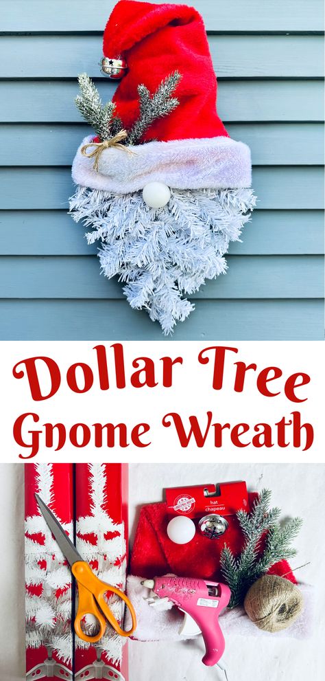 gnome wreath Christmas Gnome Wreath, Christmas Knomes, Tree Gnome, Christmas Wreath Decor, Diy Christmas Door, Gnome Wreath, Dollar Tree Christmas Decor, Dollar Store Christmas Crafts, Homemade Wreaths