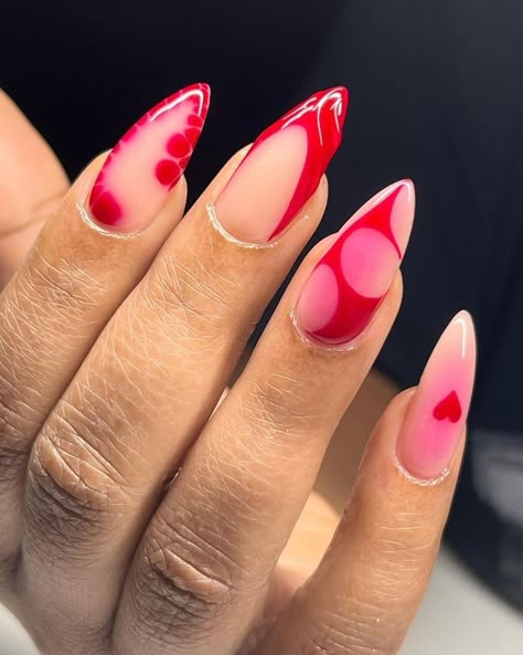 Abstract Oval Nails, Pink Red Almond Nails, Pink And Red Abstract Nails, Pink And Red Marble Nails, Red Pink And White Nails, Red Pink Nail Art, Pink Red Nail Art, Red Abstract Nails, Pink And Red Valentine Nails