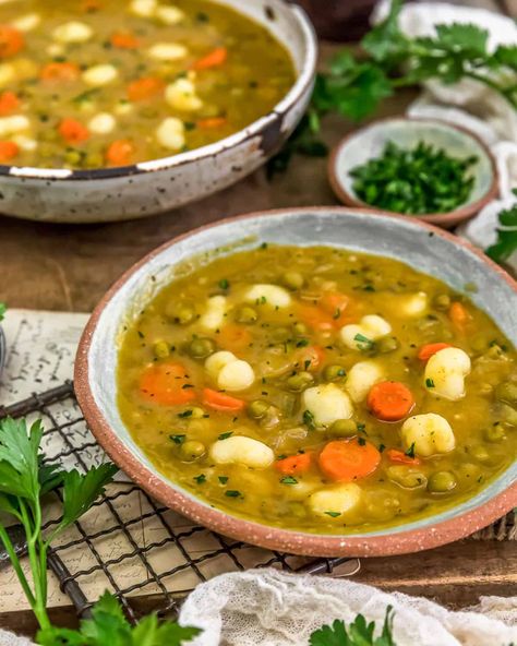 Healthy, comforting, and delicious, this old-fashioned, oil-free, Instant Pot Split Pea "Dumpling" Soup tastes like it cooked all day! #wholefoodplantbased #vegan #oilfree #glutenfree #plantbased | monkeyandmekitchenadventures.com Instant Pot Split Pea, Peas Soup, Clean Eating Soup Recipes, Monkey And Me Kitchen Adventures, Healthy Food Photography, Vegan Food Photography, Monkey And Me, Clean Eating Soup, Green Split Peas