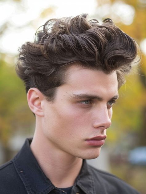 Pompadour Hairstyle For Men, Messy Pompadour, Modern Undercut, Pompadour Style, Pompadour Hairstyle, Hairstyle For Men, Undercut Pompadour, Wavy Style, Textured Waves