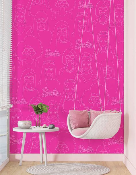 Shop Barbie Wallpaper | Mattel Australia – Shop Mattel Australia Barbie Themed Bedroom Ideas, Black Barbie Room Decor, Barbie Room Decor Kids Girls Bedroom, Barbie Room Ideas Bedrooms For Kids, Barbie Mural, Barbie Bedroom Ideas Kids, Barbie Room Ideas Bedrooms, Barbie Aesthetic Room, Barbie Room Aesthetic