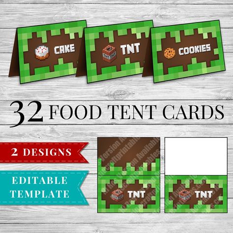 Minecraft Food Labels Free, Minecraft Food Printables, Minecraft Food Tent Cards, Minecraft Food Tents, Minecraft Party Activities, Minecraft Printables Free, Minecraft Printable, Minecraft Party Food, Minecraft Party Supplies