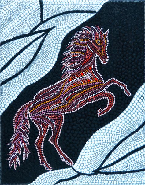 Acrylic paint on canvas 30 x 40 cm Sequin Art, Dotting Art, Horse Coloring Pages, Acrylic Paint On Canvas, Paint On Canvas, Mandala Painting, Horse Coloring, Dot Art, Aboriginal Art