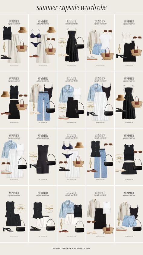 Capsule Wardrobe Outfits Summer, Dress For Travel Outfit Ideas, 2025 Summer Outfits, Summer Capsule 2024, Summer 2024 Capsule Wardrobe, Summer Wardrobe 2024, Chic Summer Outfits 2024, Travel Dress Outfit, Day To Night Outfit Summer