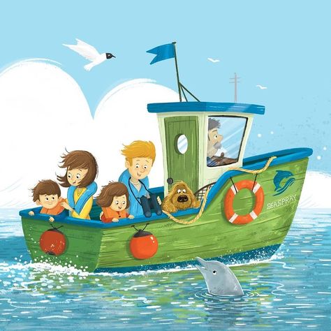 Boat Cartoon, Book Illustration Layout, Boat Illustration, Environment Painting, Boat Drawing, Sea Illustration, Balloon Illustration, Underwater Painting, Birthday Illustration