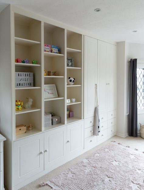 Ikea Storage For Kids Room, Childs Bedroom Storage Ideas, Kids Bedroom Wall Storage, Kids Bedroom Wardrobe Ideas, Kids Bedroom Built Ins, Kids Built In Wardrobe Ideas, Kids Room Built Ins, Built In Shelves Bedroom, Kids Rooms Girls