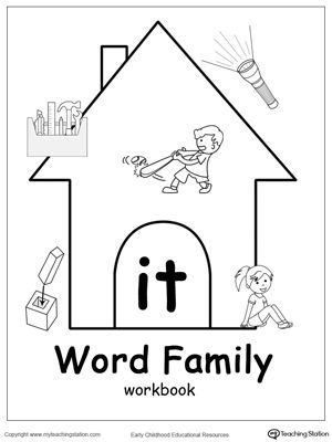 IT Word Family Workbook for Kindergarten: Our IT Word Family Workbook includes a variety of printable worksheets to help your child learn reading and writing through the use of common words ending in IT. Download your copy of the IT Word Family Workbook today. It Word Family, Grade 1 Literacy, Family Activities Kindergarten, Word Families Printables, Kindergarten Word Families, Learn Reading, Phonics Ideas, Word Family Activities, Kindergarten Addition Worksheets