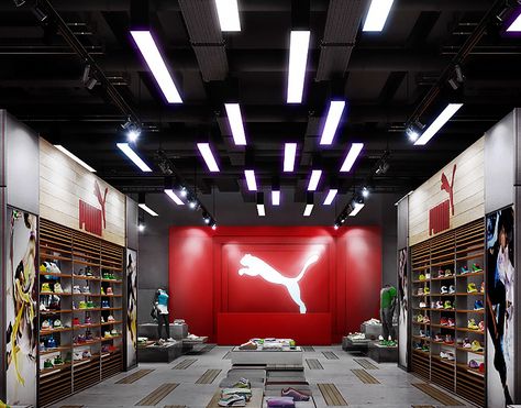 PUMA STORE DESIGN on Behance Puma Store Interior Design, Sports Store Interior, Adidas Shop Interior Design, Adidas Store Interior, Nike Retail Design, Puma Store, Sportswear Store, Puma Shop, Traditional Dance