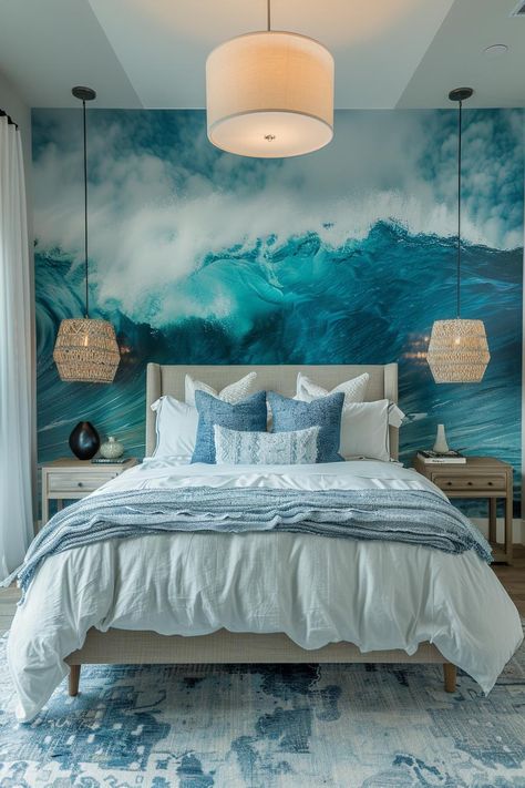 78 Coastal Bedroom Decorating Ideas for a Tranquil Retreat Coastal Bedroom Ideas, 15 Aesthetic, Bedroom Beach, Aesthetic Coastal, Ocean Room, Nautical Bedroom, Teal Bedroom, Fantasy Bedroom, Coastal Bedroom Decorating