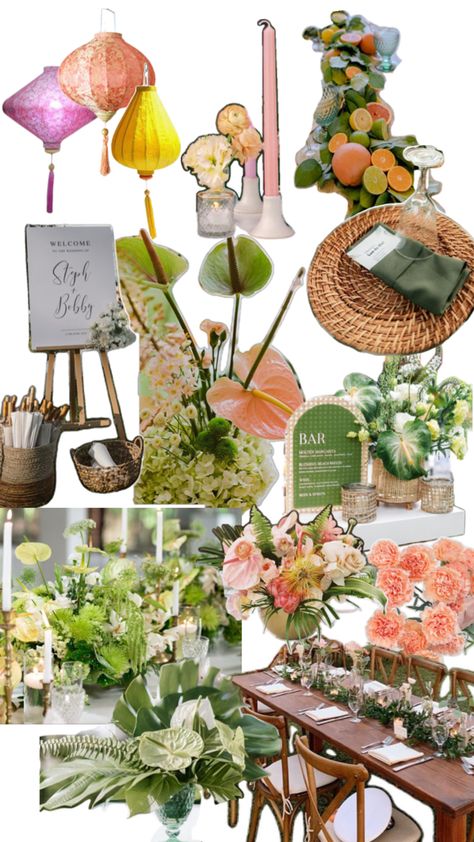 Color Theme Wedding, Green Color Theme, Tropical Aesthetic, Peach And Green, Wedding Mood Board, Theme Wedding, Color Theme, Color Themes, Green Color