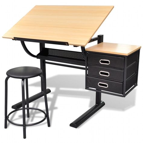 This high-quality table, with tiltable tabletop, offers a lot of space for work, which makes it perfectly suitable for studying and technical drawing. Wood Drafting Table, Drawing Desk, Drafting Table, Drawing Table, Office Workstations, Art Desk, Writing Table, Table Stool, Diy Desk