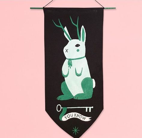 #jackalope #bunny #rabbit #key #cryptid #art #coolcatkmart #kaitlinmartin #pennant #painting Cryptid Nursery, Cryptid Core, Cryptid Art, Bigfoot Art, Cool Skeleton, Fantasy Figures, Liminal Space, Forest Decor, Natural Lighting