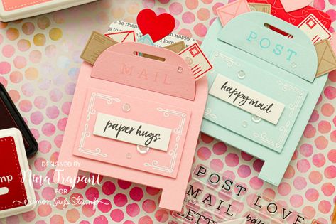 Studio Monday with Nina-Marie: Interactive Mailbox Gift Card Holders! - Simon Says Stamp Blog Interactive Valentine Cards Diy, Interactive Valentine Cards, Diy Interactive Cards, Mailbox Gift, Mail Inspiration, Interactive Gifts, Interactive Card, Simon Says Stamp Blog, Gift Card Holders