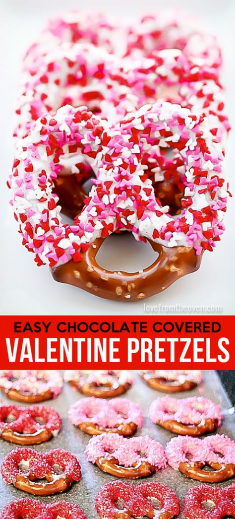 Super easy chocolate covered pretzels. Such a great step by step guide, totally making these for Valentine's Day. Easy Valentine Treats For Work, Valentine's Pretzels, Valentine Pretzels, Easy Valentines Day Treats, Valentine Snacks, Pretzel Thins, Valentine Sweets, Covered Chocolate, Valentines Treats