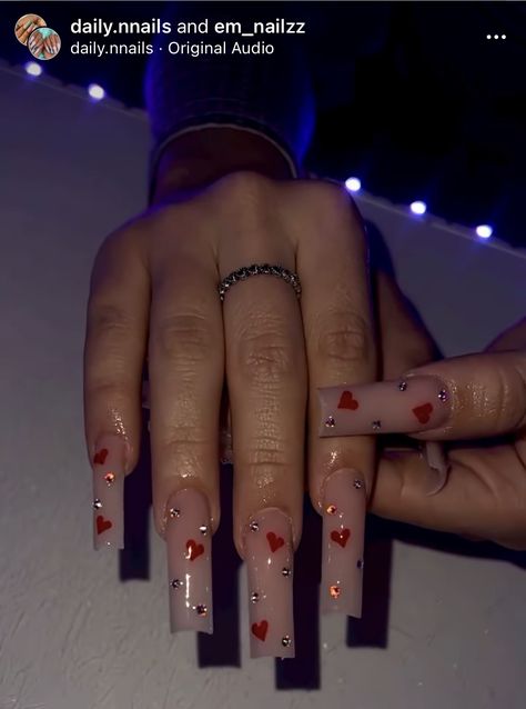 Vantines Day Nails, Medium Valentines Nails, Simple Long Acrylic Nails, Quince Nails, Nice Nails, Grunge Nails, French Tip Acrylic Nails, Long Acrylic Nails Coffin, Acrylic Nails Coffin Pink