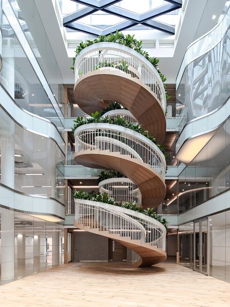 Round Stairs, Atrium Design, Circular Stairs, Escalier Design, Architecture Panel, Mall Design, Mix Use Building, Architecture Wallpaper, Spiral Stairs