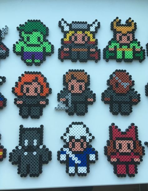 Hama Beads pattern hama perler the avengers Marvel - Thor Loke Nick Fury Scarlet Witch Quicksilver Hulk Black Widow Black Panther Black Widow Perler Beads, Thor Perler Beads, Avengers Perler Beads, Hama Beads Pattern, Avengers Perler, Scarlet Witch Quicksilver, Girls Crafts, Perler Projects, Beads Pattern