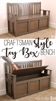 Toy Box Bench, Farmhouse Furniture Plans, Toy Box Plans, Wood Toy Box, Wooden Toy Chest, Toy Bin, Wooden Toy Boxes, Baby Storage, Bench Plans