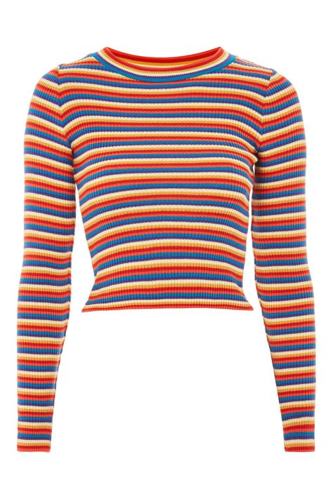 Rainbow Striped Knitted Top - New In Fashion - New In - Topshop USA Casual Cotton Top, Png Clothes, Random Fashion, Cute Crop Tops, Cute Comfy Outfits, Halloween Costumes For Girls, Knitted Top, Topshop Outfit, Outfit Shoplook