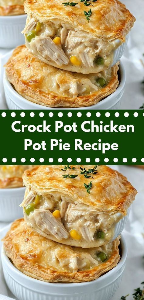 Need a dish that pleases everyone? Discover this Crock Pot Chicken Pot Pie Recipe, a family-friendly favorite that brings warmth and satisfaction. With minimal effort, you’ll have a delightful dinner ready to enjoy together. Easy Crock Pot Chicken, Slow Cooker Chicken Pot Pie, Crockpot Chicken Pot Pie, Chicken Pot Pie Filling, Savory Pies Recipes, Chicken Pot Pie Recipe, Chicken Veggies, Pot Pie Recipe, Easy Chicken Pot Pie