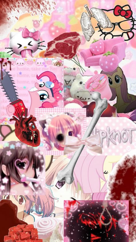 Creepy Cute Core Wallpaper, Cutegore Wallpaper Phone Blood, Yanderecore Aesthetic Wallpaper, Cute Gore Wallpers, Pastel Gore Wallpapers, Creepy Cute Wallpaper, Cutegore Wallpaper, Cutecore Gore, Cute Wallpapers Pink