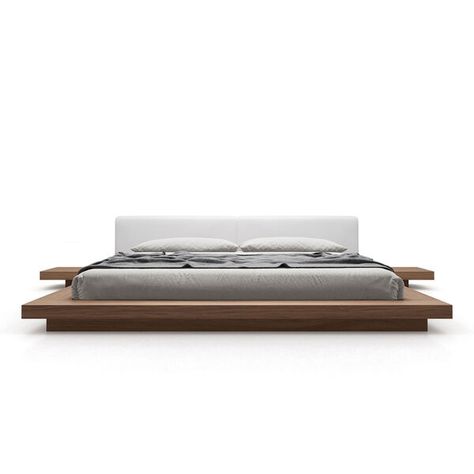 Modloft Worth White Eco Leather and Walnut Queen Bed HB39A-Q-WAL-WHT | Bellacor Low Profile Bed Frame, Office Things, Low Platform Bed, Crafts Storage, Platform Bed Designs, Frames Ideas, Cal King Bedding, Queen Queen, Modern Platform Bed