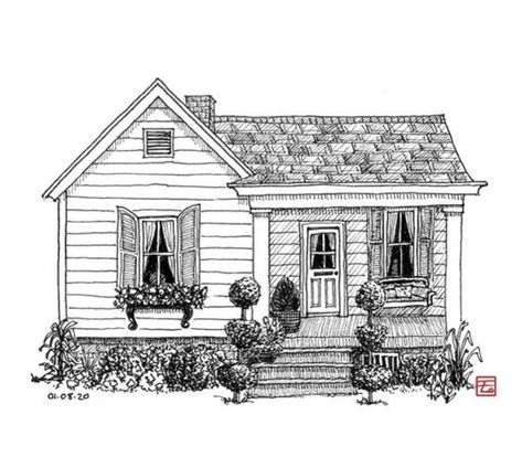 Cottage Drawing Simple, Tiny House Drawing Sketches, Simple House Sketch, Small House Drawing, Drawings Of Old Houses, Cottage House Drawing Sketch, Townhouse Sketch, Old House Sketch, Old House Sketch Drawings