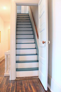 Painted Attic Stairs, Adding Stairs To House, Doors On Stairs, Narrow Closed Staircase Ideas, Concealed Staircase, Door On Stairs, Stair Door Ideas, Attic Staircase Ideas, Door At Bottom Of Stairs