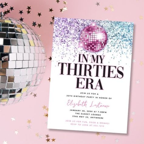 Disco Ball Birthday, Disco Birthday, 30th Party, Disco Cowgirl, 30th Birthday Party, Turning 30, Ball Birthday, 30th Bday, 30th Birthday Invitations