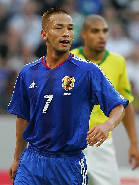 Hidetoshi Nakata of Japan in action at the Confederations Cup in 2005. Hidetoshi Nakata, Retro Football, Mens Polo, Men's Polo Shirt, Polo Ralph Lauren, Polo Shirt, Ralph Lauren, Sports Jersey, Adidas